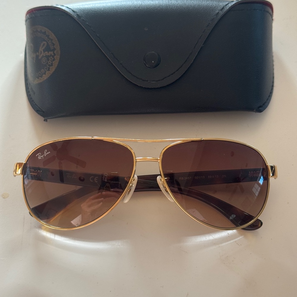 Ray-Ban Gold Frame Sunglasses with Brown Lenses